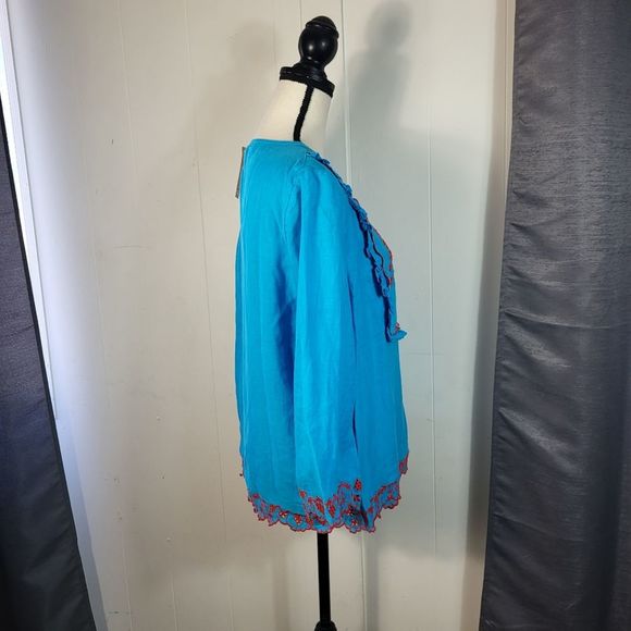 J. CREW Blue Red Floral Embroidered Linen Pesant Tunic Size Medium NWT - Picture 4 of 5